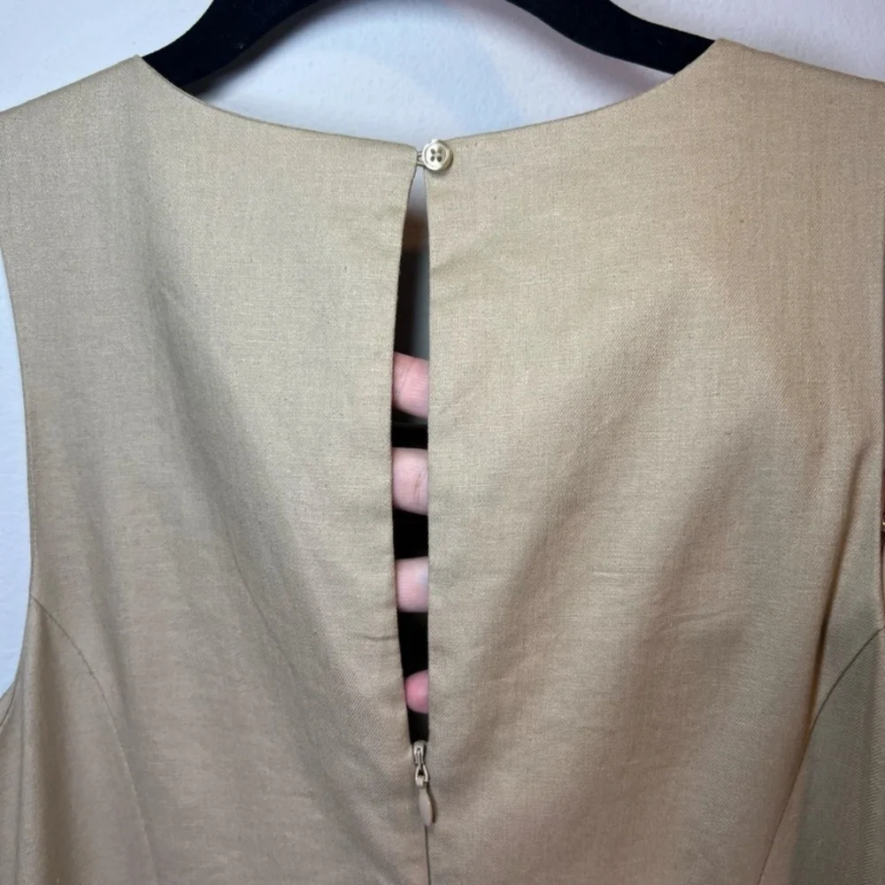 Banana Republic Linen Blend Cropped Wide Leg Sleeveless Jumpsuit Tan Belt Size 6